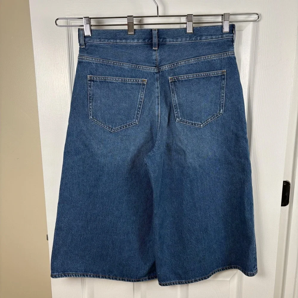 COS Culottes Long Denim Shorts 31 Blue Wide-Leg Knee-Length Bermuda Jean Jorts